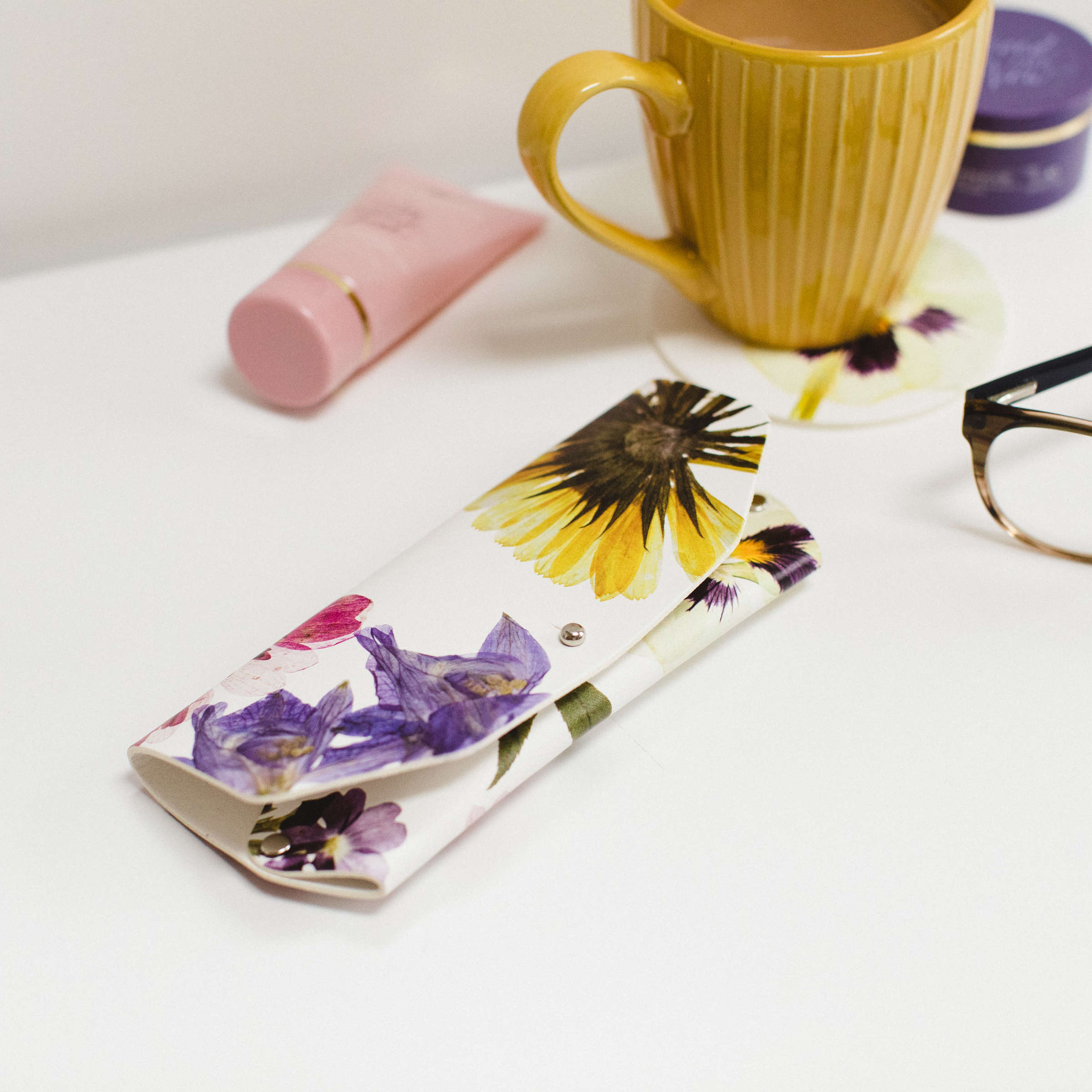 Pressed Flowers Leather Glasses Case